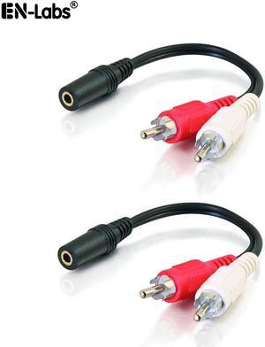 EnLabs 8-Inch 3.5mm Female to 2 x RCA Male - Left/Right Dual 2 RCA Plug to 3.5mm Stereo Jack AUX Y Stereo Splitter Cable, Black - 2 Pack