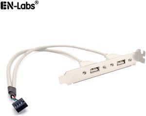 EnLabs 2 Port USB 2.0 Bracket Cable,Motherboard USB 2.0 9pin to 2 x Female Adapter Splitter Cable w/ Full-Profile PCI Slot Cover - (1ft/30CM, Gray)
