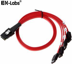 EnLabs Mini SAS to 4 SATA Cable SAS Breakout Cable Mini SAS Male SFF-8087 to 4 SATA Female Cable Multi-Lane Mini SAS Host Internal Cable to Target HDD Hard Drive Splitter Cable - 3.3FT-Red