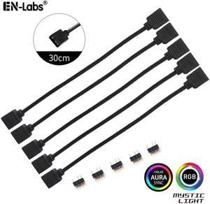 Enlabs 5 Pack 5V 3-Pin RGB Female to Female RBW LED Strip Extension Cable w/ Gender Changer Adapter - 1 Foot