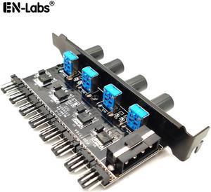 Enlabs PCIFANCO8MPR 8 Channel 3-pin 4pin Fan speed Controller w/ OFF Switch - 8 Fans RPM Speed Reduce Regulator by 4 Knobs w/ PCI Slot Cover - Molex 4pin to 8 Port 3 4Pin Case/CPU Fan Hub Splitter