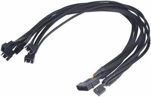 Black Net Jacket Sleeved 18 inch Molex 4pin to 5 x 4pin PWM Fan Power Splitter Hub Adapter Cable w/ RPM Feedback