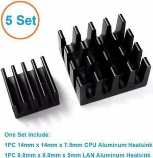 5 Sets/10pcs Raspberry Pi B+ Pi 2 Pi 3 Anodized Black Aluminum Heat Sink Radiator CPU RAM cooler,LAN cooling (2 Heatsinks/Kit)