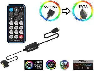 Jonsbo 5V 3 Pin to SATA Interface  AURA RGB Controller for Cooling Fan and LED Strip, Compatible with all 5V RGB Accessories