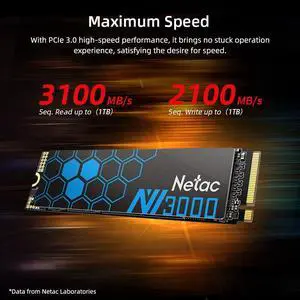 Netac Internal SSD 1TB Solid State Drive M.2 2280 PCIe3.0 Gen 3 x4 NVMe 3100MB/s