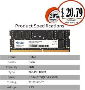 16GB 2×8GB DDR4 Ram 3200MHz Laptop Memory RAM 1.2V PC4-25600 260-Pin SO-DIMM