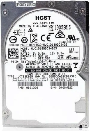 (NOT FOR HOME PC!) HGST (SAS) 2.5" Internal Hard Drive 900GB 10Krpm 12Gbs 0B31320 HUC101890CS4205