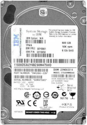 (NOT FOR HOME PC!) 00Y8861 IBM 600GB 10K RPM 6Gb/s SFF SAS 2.5" HDD 00Y8859