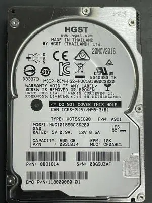 (NOT FOR HOME PC!) HGST HUC101860CSS200 0B31814 600GB 10K RPM SAS 2.5" ISE Enterprise HDD