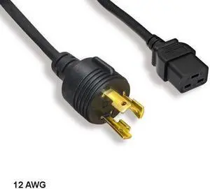 KNTK 15 ft 12 AWG Power Cable Cord NEMA L6-30P to IEC60320 C19 15A/300V SJT Blk