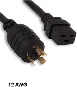 Kentek 10' L6-20P to C19 Power Cable 12 AWG 20A/250V SJT for Network/Data Center