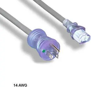 KNTK 15 ft 14 AWG Hospital Grade Power Cable NEMA 5-15P to C13 15A/125V Clear