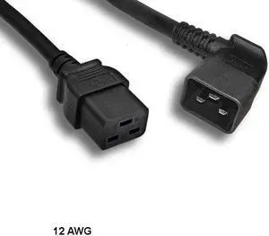 (NOT FOR HOME PC!) KNTK 10' 12AWG Power Cable Cord Right Angled C20 to C19 20A/250V SJT Data Server