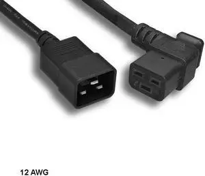 (NOT FOR HOME PC!) KNTK 10 ft 12 AWG AC Power Cable Cord Left Angled C19 to C20 20A/250V SJT Server