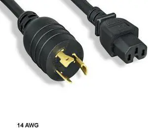 KNTK 15 ft 14AWG Power Cable Cord NEMA L6-20P to IEC603203 C15 15A/250V SJT Lock
