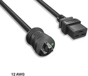 KNTK 6 ft 12 AWG Hospital Grade Power Cable NEMA 5-20P to C19 20A/125V Black