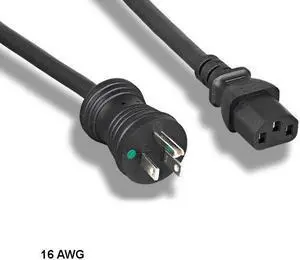 KNTK 15 ft 16 AWG Hospital Grade Power Cable NEMA 5-15P to C13 13A/125V Black