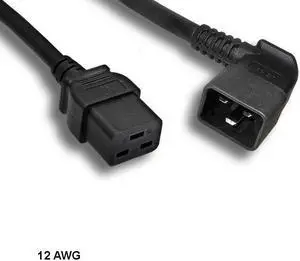 KNTK 6 ft 12 AWG AC Power Cable Cord Left Angled C20 to C19 20A/250V SJT PDU/UPS