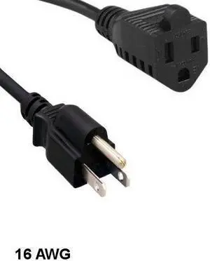 Kentek 25Ft Extension Power Cable NEMA 5-15P to NEMA 5-15R 16AWG 13A 125V SJT