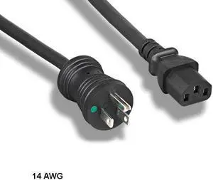 KNTK 10 ft 14 AWG Hospital Grade Power Cable NEMA 5-15P to C13 15A/125V Black