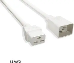 KNTK White 8 ft 12AWG Color Power Cable IEC-60320 C19 to IEC60320 C20 20A/250V