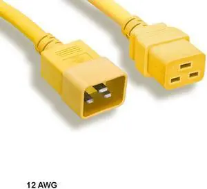 KNTK Yellow 8 ft 12AWG Color Power Cable IEC-60320 C19 to IEC60320 C20 20A/250V