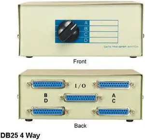 Kentek DB25 4 Way Data Transfer Switch Box RS-232 Parallel Rotary PC MAC Printer