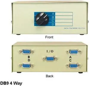 Kentek DB9 Female 4 Way Data Transfer Switch Box RS-232 D-Sub I/O ABCD Port PC