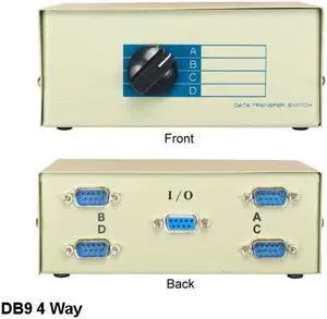 Kentek DB9 Male 4 Way Data Transfer Switch Box RS-232 9 Pin I/O ABCD Port PC
