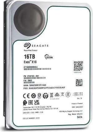 Seagate Exos X18 16TB SATA 6Gb/s 3.5" Enterprise HDD (ST16000NM000J)