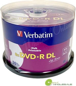 VERBATIM 8X Blank DVD+R DL Dual Double Layer 8.5GB 50pk White Inkjet Printable