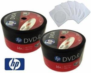 200 HP Blank DVD-R DVDR Logo Branded 16X Media Disc+200 PREMIUM Paper Sleeves