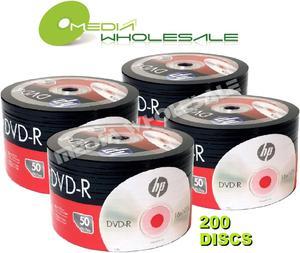 200 HP Blank 16X DVD-R DVDR Logo Branded 4.7GB Media Disc 4x50pk