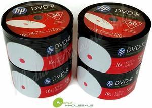 200 HP Blank16X DVD-R DVDR White Inkjet Hub Printable 4.7GB Media Disc 4x50pk