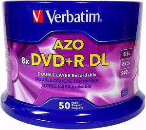 50 VERBATIM AZO 8X DVD+R DL Dual Double Layer 8.5GB Logo Branded Spindle 97000
