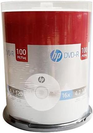 100 HP Blank 16X DVD DVD-R Branded Logo 4.7GB Media Disc Spindle Cake Box