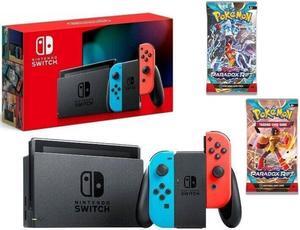 Nintendo Switch Neon 32GB V2 Console + Pokemon Booster Pack Bundle
