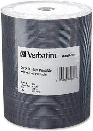 Verbatim 97016 DVD-R 4.7GB 16X Datalifeplus White Inkjet 100Pk Tape Wrap