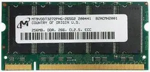 (NOT FOR HOME PC!) 256MB DDR PC2100 CL2.5 DDR266MHZ 32X8 9CH 200PIN ECC SODIMM MT9VDDT3272PHG-265G2