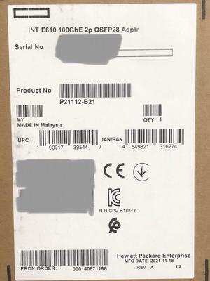 HPE Intel E810 100GbE 2P QSFP28 PCI-e 4 Server Network Adapter NIC 2 Port 100GE