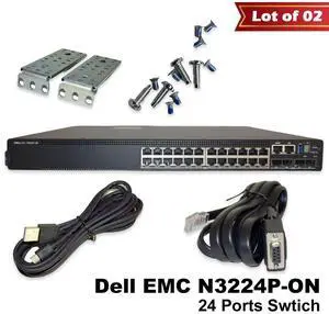 Lot of 2 Dell EMC N3224P-ON 24x1G 4x10G 2x100G PoE Switches 1050W GM1R7
