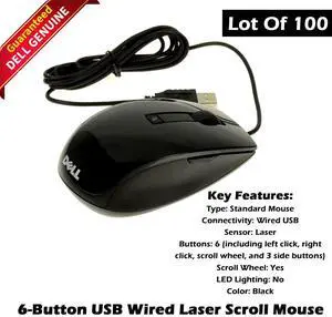 Lot of 100 OEM Dell Black Premium 6Button USB Laser Scroll Mouse V7623 J660D
