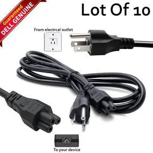 Lot X 10 Dell mickey-mouse 3-PRONG AC Power cord cable plug PA-3E PA-2E 2JVNJ