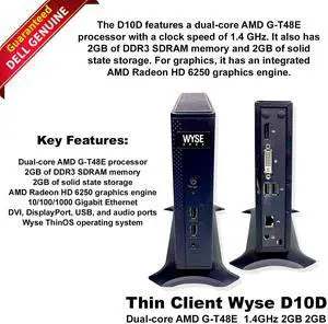 Dell Wyse 5010 Thin Client DX0D AMD G-T48E 1.4GHz 2GB RAM 2GB SSD ThinOS RJ45