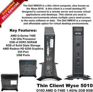 Dell Wyse 5010 D10D Thin Client AMD G-T48E 1.4GHz 2GB RAM 8GB SSD ThinOS RJ45