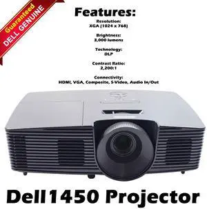 Dell 1450 Projector w/Bulb ANSI 3000 Lumens XGA (1024x768) 2200:1 KM7NY