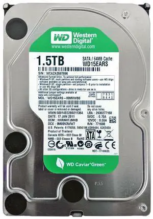 Western Digital Caviar Green WD15EARS 1.5 TB 1500GB 3.5" SATA Hard Drive HDD