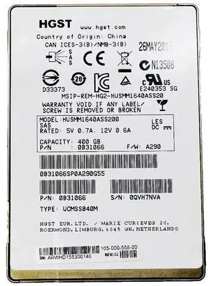 (NOT FOR HOME PC!) HGST Ultrastar SSD1600MM 400GB 2.5" 12Gbps SAS SSD 0B31066 HUSMM1640ASS200