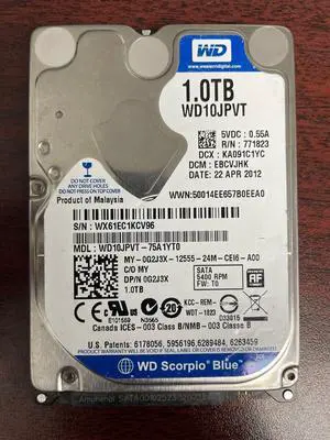 WD Blue 1TB 2.5 WD10JPVT WD10JPVT-22A1YT0 SATA 8MB Cache 5400RPM Laptop HDD