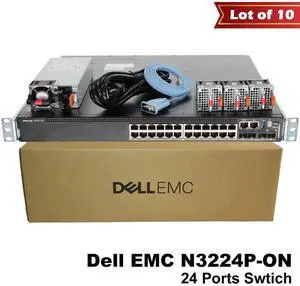 Lot of 10 Dell EMC N3224P-ON 24x1G 4x10G 2x100G PoE Switch HJ9HD 1050W GM1R7